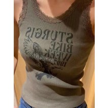 달콤한 소녀 y2k 슬림 캐미솔 여름 패션 숙녀 o 넥 민소매 탑 빈티지 여성 짙은 녹색 레이스 프린트 조끼