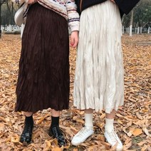 모노위크 바로배송 피사로 벨벳 드라이 로즈 주름 스웨이드 플리츠 롱스커트
