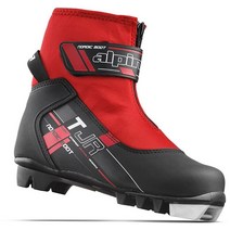 Alpina 스포츠 청소년 TJ 투어링 스키 부츠 스트랩 및 지퍼 레이스 커버 블랙/레드 유로 28, Black/Red