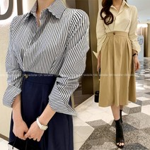 나라라오리 버튼랩원피스 단아한 여성미 랩 스타일 셔츠 디자인 A라인