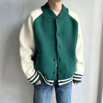 라운지21 남자 오버핏 배색 스타디움 니트 점퍼
