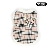펫보스 강아지옷 애견옷 겨울옷 명품 체크 기모 조끼, 브라운
