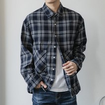 브이와이 남자 자켓형 투포켓 오버핏 배색 타탄 체크 셔츠