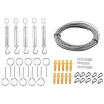 메쉬 휀스 펜스 철망 울타리 56 pcs 정원 와이어 케이블 난간 와이어 롤 키트 15m pvc 코팅 헤비 듀티 스테인레스 스틸 와이어 로프 케이블, 01 은