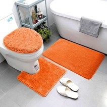 Smart Linen 3피스 욕실 러그 세트 욕실 러그 컨투어 매트 및 화장실 뚜껑 커버 포함 세탁기 사용 가능, 09 주황색.