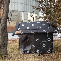 길고양이 겨울집 에어커튼형 쿠션집 사이드문형 보온 숨숨집 실내 실외, 미디엄 쿠션집(검정) 사이드문형