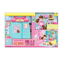 미미월드 강아지랑 쇼핑가자 리틀미미 펫샵 고양이 개 돌보기 놀이 캣타워 펫용품 소품 세트 가방 변신 인형집