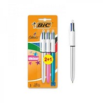 BIC 4색 볼펜 1mm 샤인 블리스터 3개 문구 필기도구, Refillable