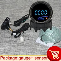 진공게이지 12V 52mm 진공 게이지 터보 부스트 프레스 미터 블랙 쉘 블루 라이트 호스 케이블, only gauge