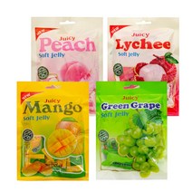 쥬시 소프트젤리 100g 4봉세트 망고+청포도+복숭아+리치 / 풍부한 과일맛 탱글 쫄깃