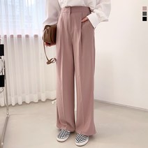티데일리 러블 핀턱 와이드 롱 슬랙스 여성용 뒷밴딩 팬츠