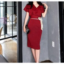 22신상 레드 하늘색 하객룩 상의 스커트 투피스 세트 여자 정장 상견례 7월 6월 결혼식 패션 오피스룩