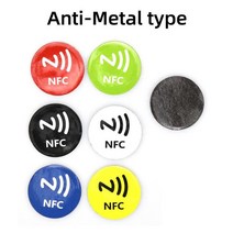 nfc스티커모든 NFC 휴대폰용 일반 라벨 RFID 태그 안티 메탈 Ntag213 접착 스틸 스티커 로트당 6 개, 한개옵션1, 02 Anti-Metal type