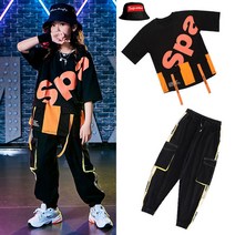 공연복 비보이 남여아동 힙합 개성 멋진 패션쇼 HIPHOP 댄스 유행복 여름 2699211200, 110, 845 귤 티셔츠 _2301 블랙 팬