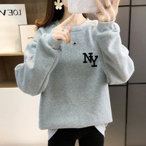 스타일아유 여성 기모 맨투맨 NY 레터링 라운드 루즈핏 티셔츠AYB0TS0495
