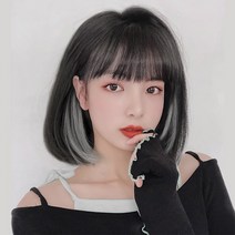 하이유니 애쉬그레이 시크릿 투톤 헤어 단발 통가발 가발 30cm + 거치대 세트, 챠콜블랙 / 30cm