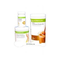 허벌라이프 F 1 바닐라 F 3 단백질 파우더와 신선한 복숭아