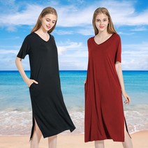 레이온 브이넥 롱 원피스