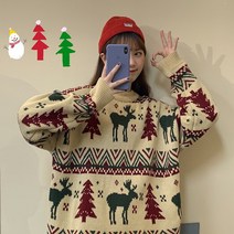 봄빛 크리스마스 오버핏 하프 하프 니트 스웨터 85012