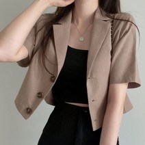 [랜덤플레이]반팔 카라 크롭 여친룩 자켓