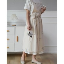 코튼 파스텔 원피스 앞치마 꽃집 카페 바리스타 신혼부부 앞치마 선물용, 방수자수 스커트-[다크그레이]