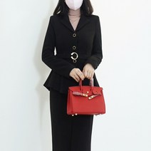 진주장식 벨티드 페플럼 싱글 스판 자켓 여성 오피스 겨울 정장 재킷 77가능 블랙 베이지