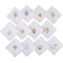 3pcs/set 여자 기본 흰색 사각형 손수건 꽃 꽃 자수 주머니 Hanky ​​b