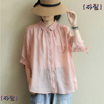 면마 셔츠 여 캐주얼 셔츠 린넨