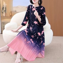 맘마롱 엄마옷 고급 주름 플리츠 봄 여름 엘레강스 마담 라운드넥 반팔 원피스 40 50대 중년의류 플리츠 원피스