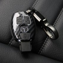 포원) 벤츠 S클래스 카본 하이브리드 스마트키 케이스 키홀더 W221 W222 용품, 벤츠구형2버튼키케이스(블랙)+키링(블루)