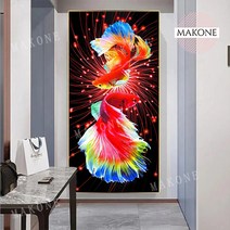 Makone 상표등록 부와 장수의 상징 화려한 비단잉어 물고기 보석십자수 비즈 큐빅 전체수, 70X130CM