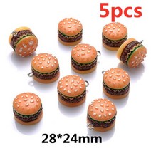 IYOE 믹스 수지 동물 과일 매력 레몬 바나나 토마토 거위 거북이 펜던트 비즈 목걸이 만들기위한 DIY 공예 키 체인, hamburger 5pcs-2