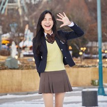 감성 교복대여 남여춘추 졸업사진 놀이공원 카키브라운6주름스커트 세트