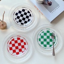 네롤리스 레트로 체크 투명 글라스 브런치 빈티지감성 디저트 플레이트 접시 그릇편집샵, 블랙(검정), 빅패턴