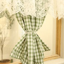 그린체크 레이스 반창 커튼 하프 아메리칸 도어 캐비닛 바란스 현관문 주방 씽크대 장식 커텐