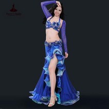 밸리 댄스 의류 여성 럭셔리 밸리 댄스 정장 브래지어 어깨 벨트 스커트 4 피스 밸리 댄스 의류 정장 퍼포먼스 정장 S M L