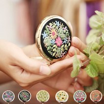 휴대용 자수 양면 거울 패키지 집콕 취미생활, 베이지