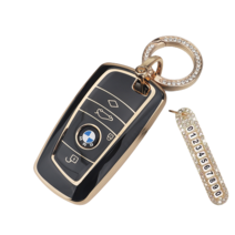키에티 BMW 풀커버 TPU 엣지 키케이스 A타입 + 큐빅번호판, 골드_블랙