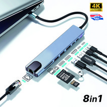 아모란나 C타입 8in1 멀티허브 8포트 USB3.0 이더넷 (USB*2 타입C*2 이더넷 HDMI SD), 혼합색상