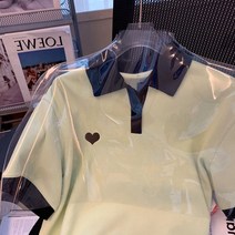 새는 것을 줍다 전문점 철회함 마름질 잔품명세서 와이드 루즈핏 머스타드 그린 t셔츠 여성 자수 시크 상의