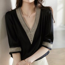 케이에비뉴 브이넥 실켓 블라우스