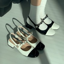 샬론 에나멜 진주 체인 스트랩 메리제인 단화 플랫슈즈 펌프스 슬링백 힐 4cm