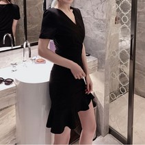 하나넬 밑단 프릴 언발 트임 브이넥 미니 원피스 데이트룩 hananel520