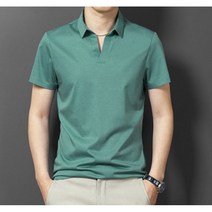 남자 시원한 여름 부드러운 면 실크 브이넥 v넥 카라티 반팔 티셔츠