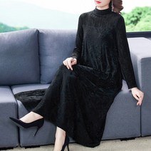 빅사이즈 여성 가을 블랙 겨울 벨벳 고급 롱 원피스 4XL 중년 여자 엄마 옷 선물 꽃무늬 반짝이 예쁜 코디