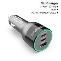 WOTOBEUS-120W 3 포트 USB C 차량용 충전기 PPS PD 65W/45W/30W QC5 샤오미 맥북 HP 노트북 아이폰 12 삼, 3-Port, 01 3-Port