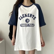 여성 오버핏 꾸안꾸 레터링 배색 나그랑 반팔 티셔츠 3color