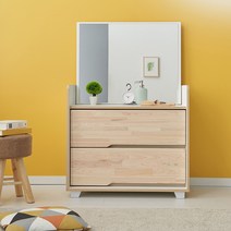 [바스포르] 편백나무원목 2단 800 전도방지 서랍장 화장대, 내츄럴화이트