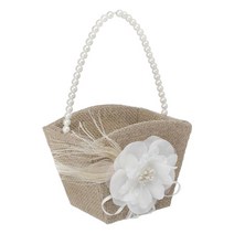 GHSHOP 우아한 꽃 소녀 바구니 기호 과일 사탕 컨테이너 진주 핸들 결혼식 파티 행사 장식 장식 컬렉션에 우아한, 4.13인치x5.31인치x3.74인치, 천, 갈색