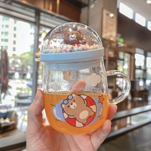 캐릭터유리컵 큐트 아침식사 밀크 있음 뚜껑 스푼 커플 애니메이션 콜렉션물병 미시 사무실 2544966418